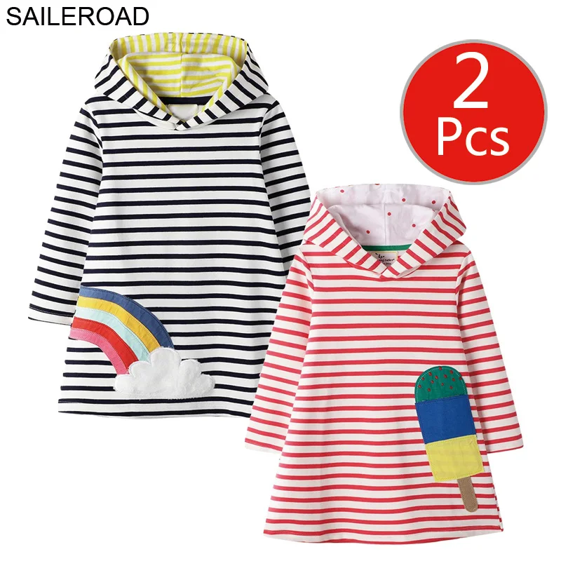 SAILEROAD 2 шт. Девушки Толстовки С Капюшоном Платье для Детей С Длинным Рукавом Одежда Осень Детей Платье Хлопок Дети С Капюшоном Платье