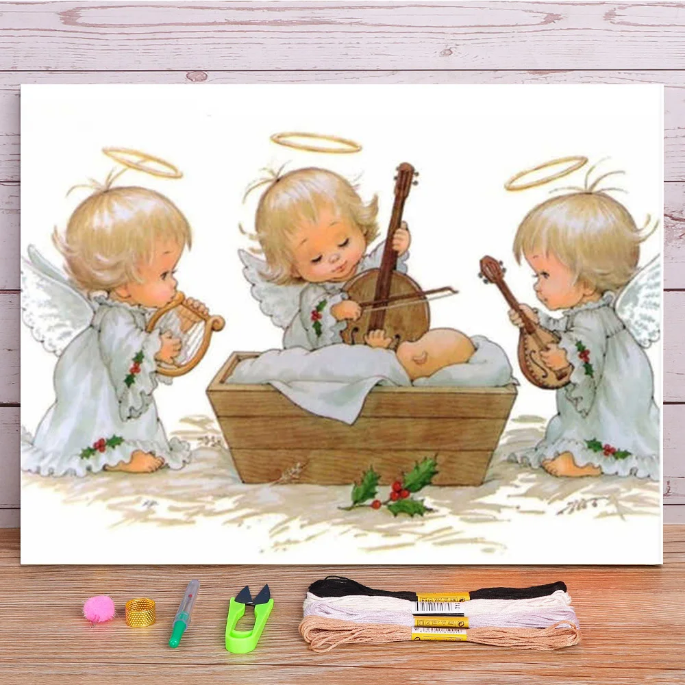 Angel Girl Landscape Printed Fabric 11CT Cross-Stitch Embroidery Full Kit DMC Threads Craft Painting Knitting Handiwork Gift |