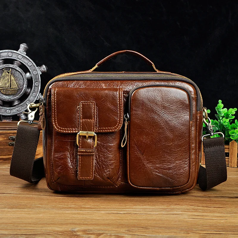 

Oil Wax Genuine Leather 12 Inch Single Shoulder Briefcase Men Shoulder Messenger Bag Laptop Men Maletines Hombre Cuero