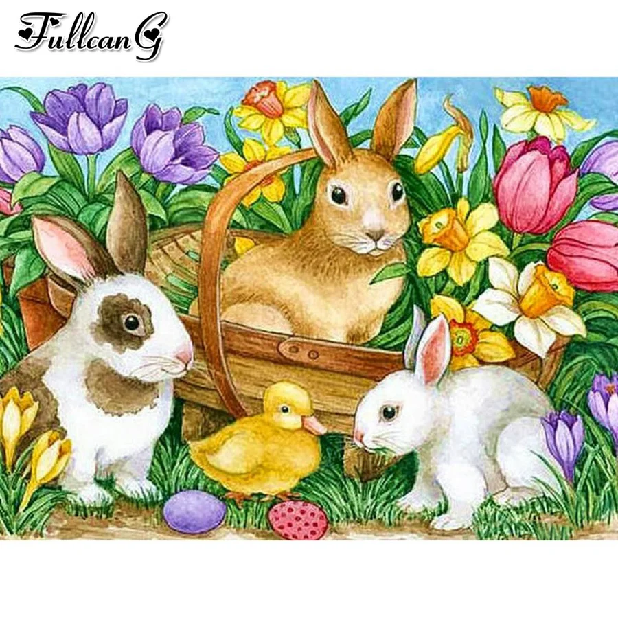 

5D DIY Diamond Painting Rabbit Duck Full Diamond Embroidery Animal Rhinestone Cross Stitch Pictures Flowers Decoration AA3079