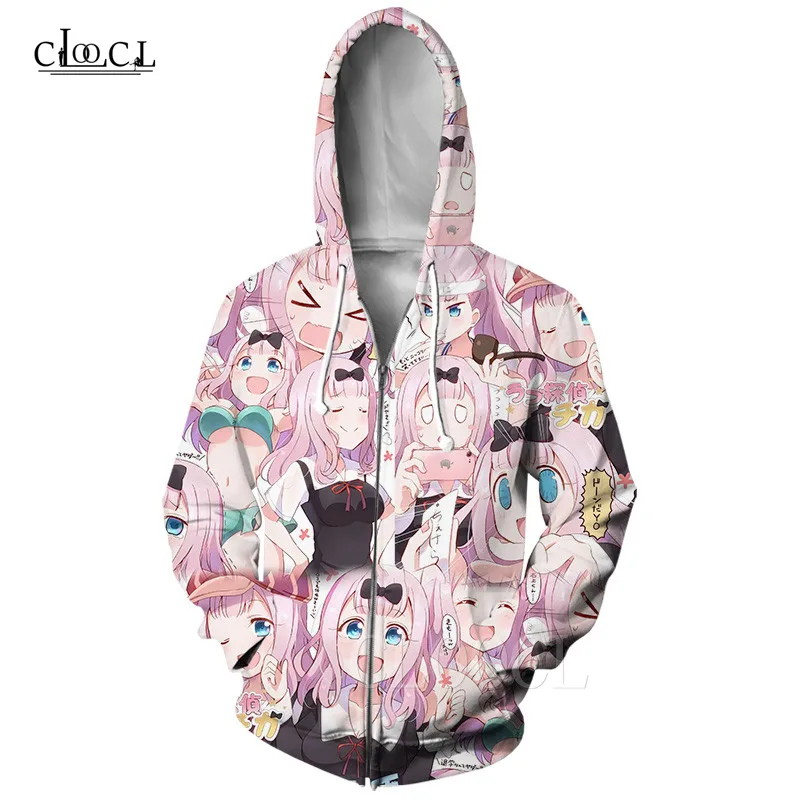 Аниме Kaguya Sama Love Is War толстовки на молнии для мужчин и женщин 3D принт Fujiwara Chika хиппи
