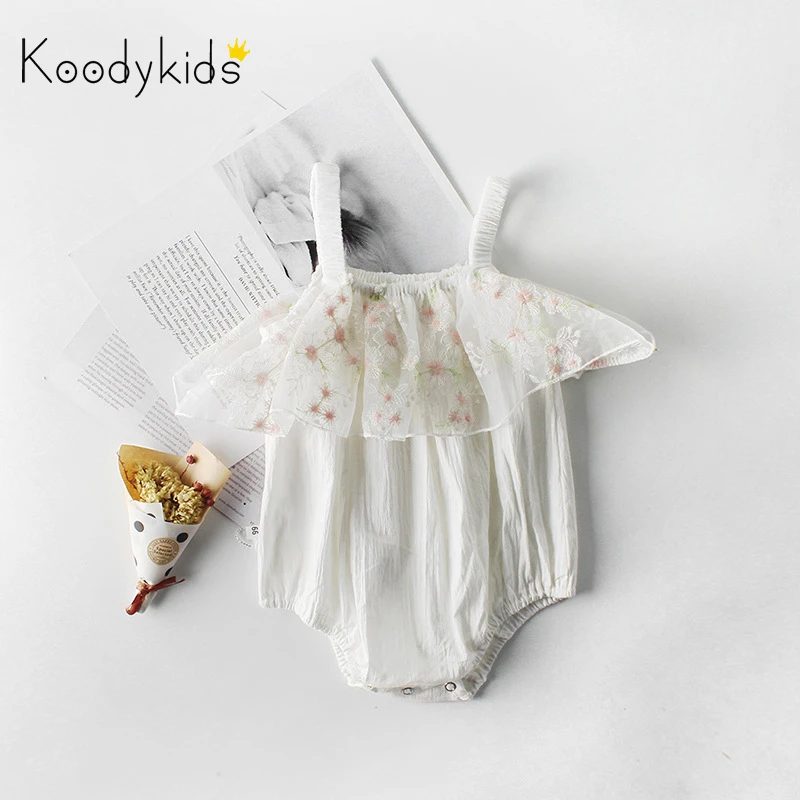 Koodykids/летние хлопковые боди для маленьких девочек Желтые Детские комбинезоны со