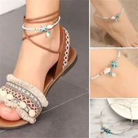 women bohemian conch starfish pendant rice bead ankle bracelets summer beach foot jewelry anklets