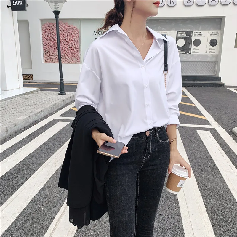 Женские рубашки и блузки новинка 2023 корейские белые повседневная Простая