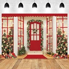 Фон Yeele для фотографирования детей в рождественском стиле, с изображением красной ковровой дорожки, с изображением пола стекло окна двери