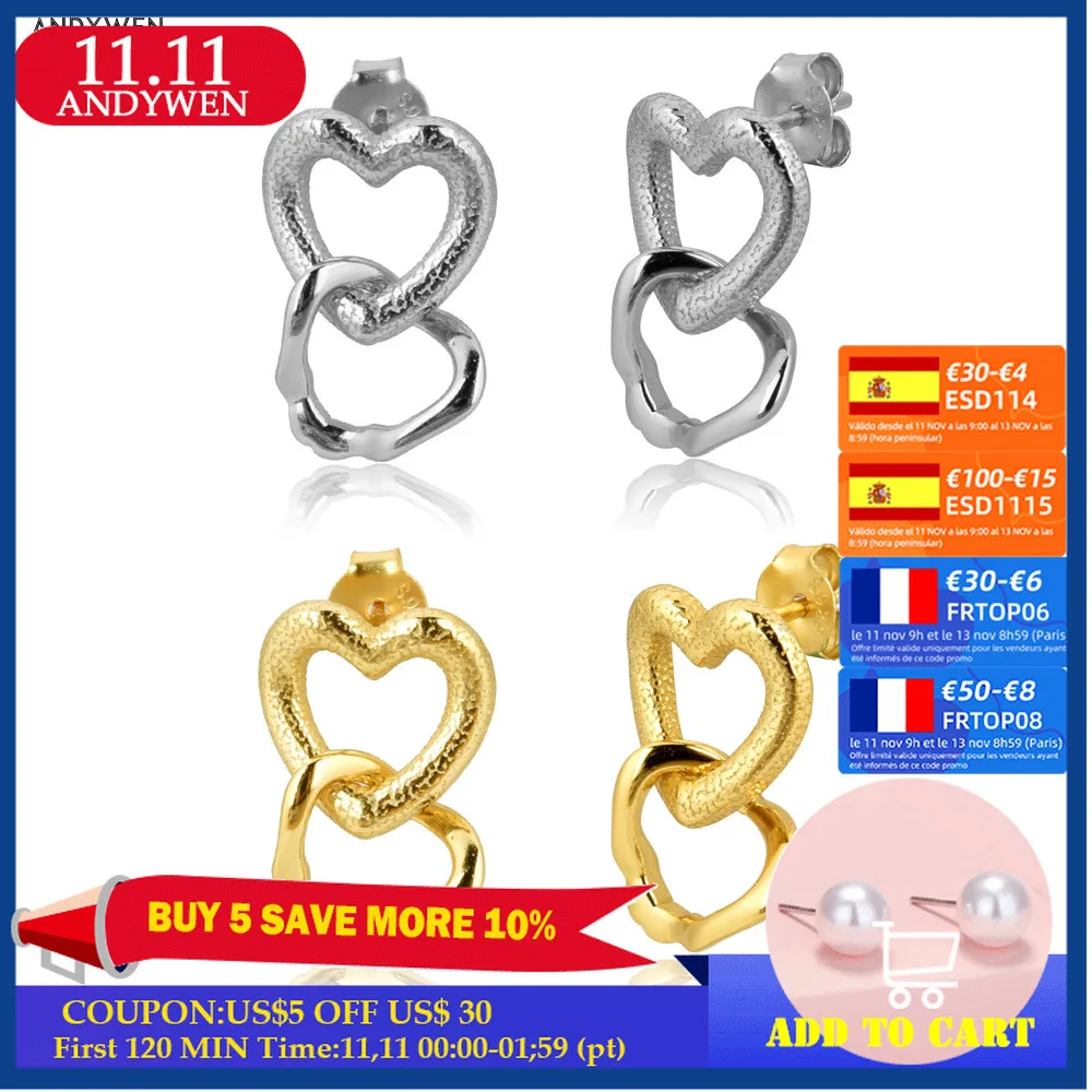 

Женские серьги-гвоздики с двойным сердцем, из серебра 925 пробы