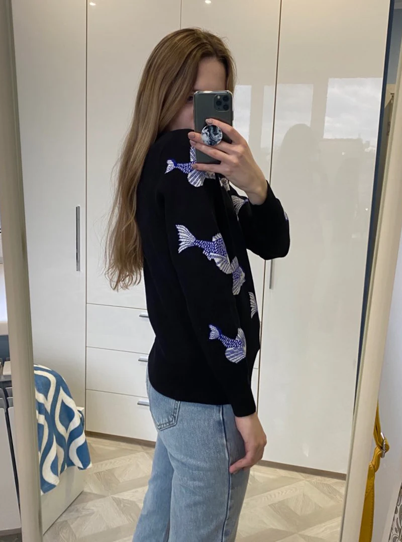 Осенне-зимние вязаные женские свитера с мультяшным рисунком пуловеры свитер