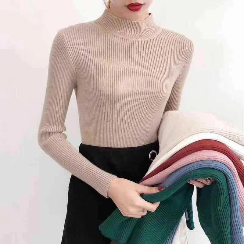 

All Match Autumn Winter Tops Women's Turtleneck Tight Pullovers Sweaters Female Primer Shirt Girls Long Sleeve Slim-Fit Knitwear