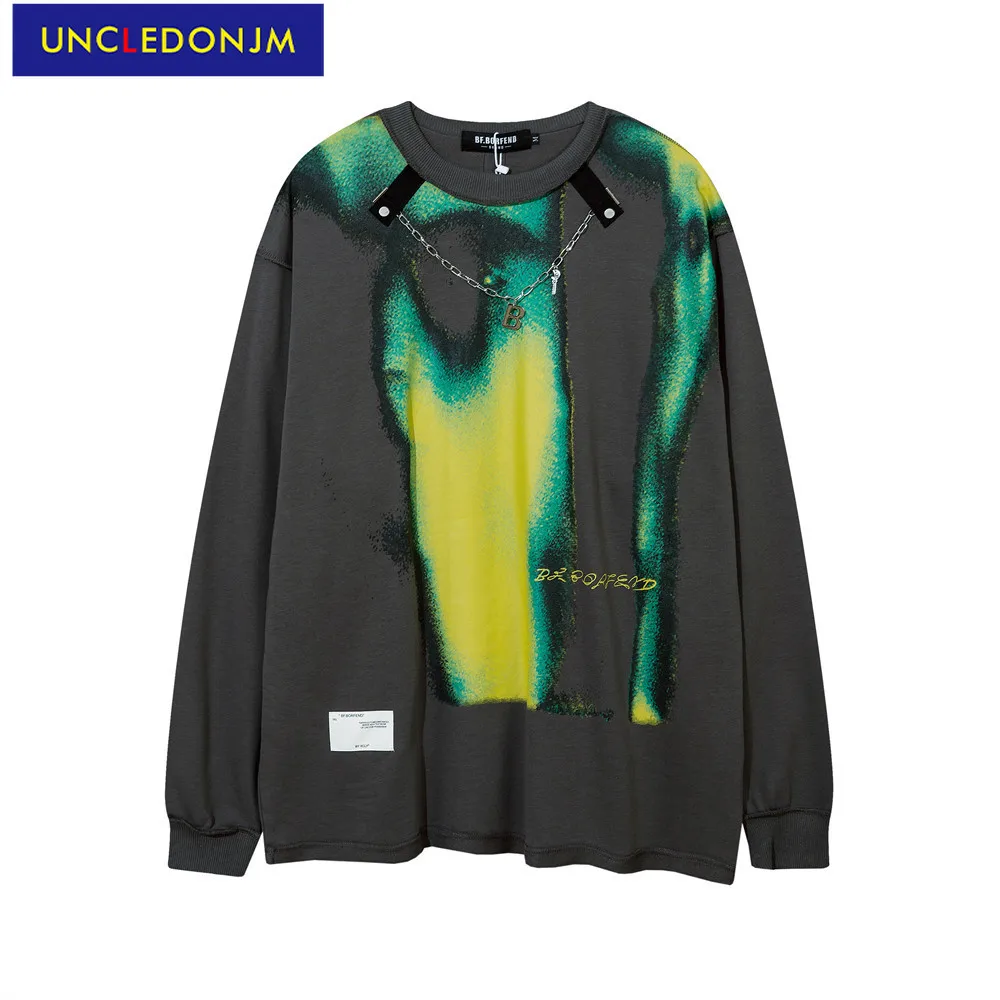 

Футболка UNCLEDONJM в стиле Харадзюку с принтом ожерелья, Мужская Винтажная футболка в стиле хип-хоп с длинным рукавом, модная футболка с графиче...