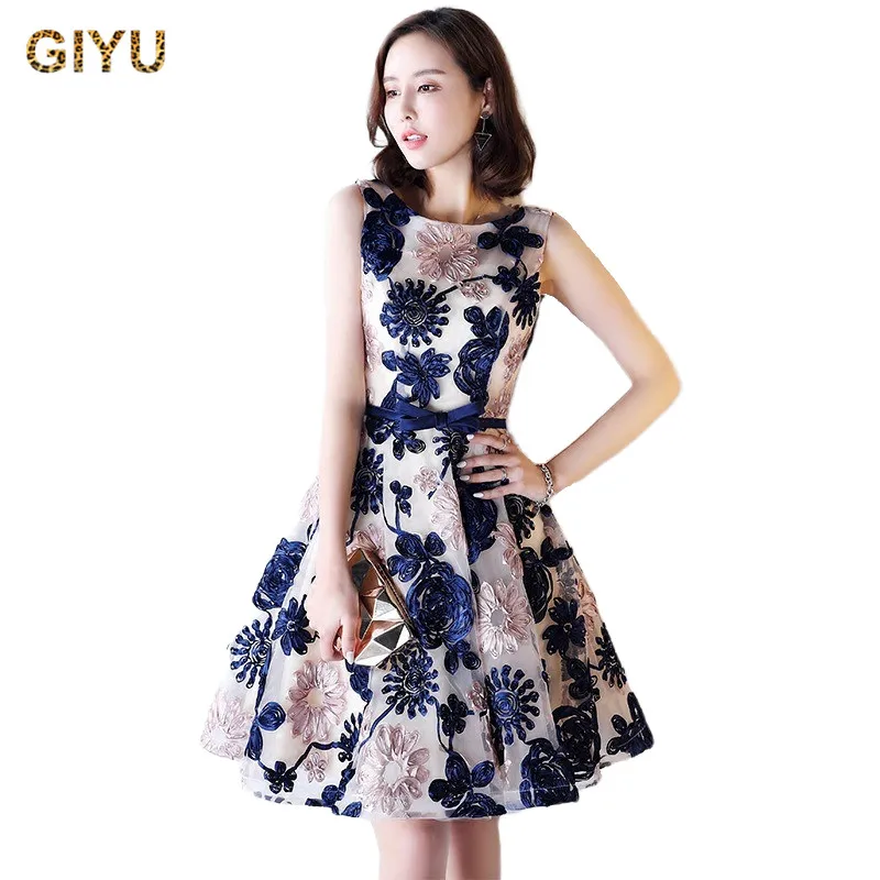 Женское вечернее платье с цветочной вышивкой короткое для выпускного вечера