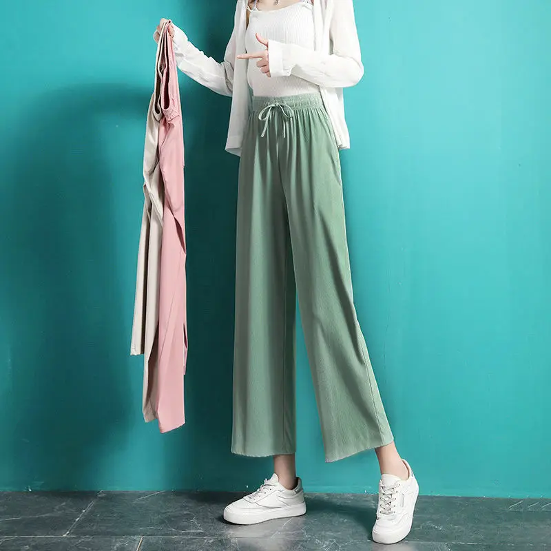 Девять Точка ice silk свободные штаны Женская летняя обувь тонкие высокая талия