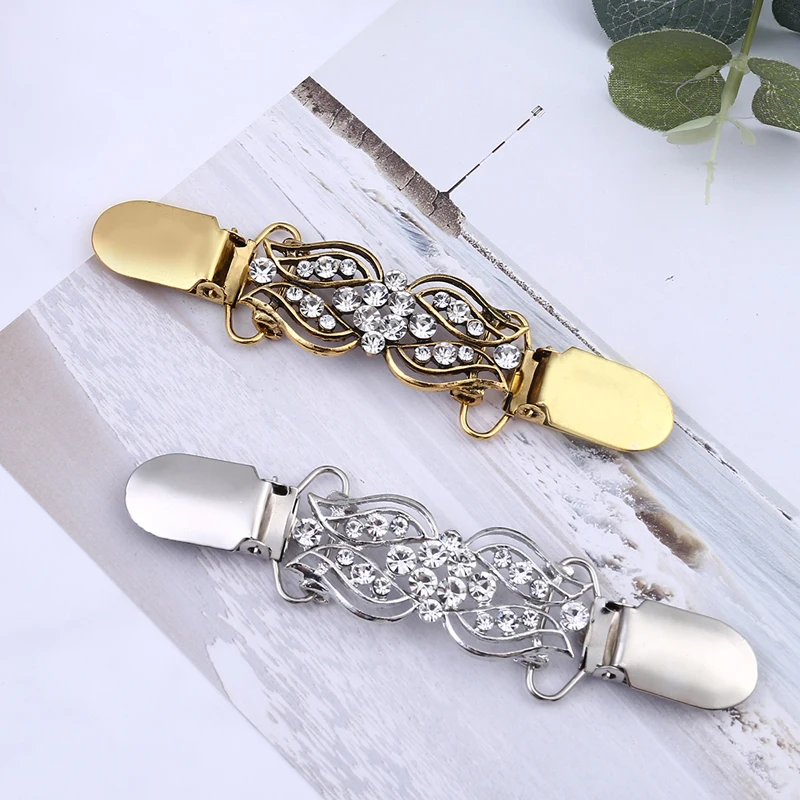 Fashion Sweater Cardigan Clips Keeper Shawl Duck Clip Buckles Clothes Decor Beaded Crystal Pin Brooch Metal Buckle Gifts
