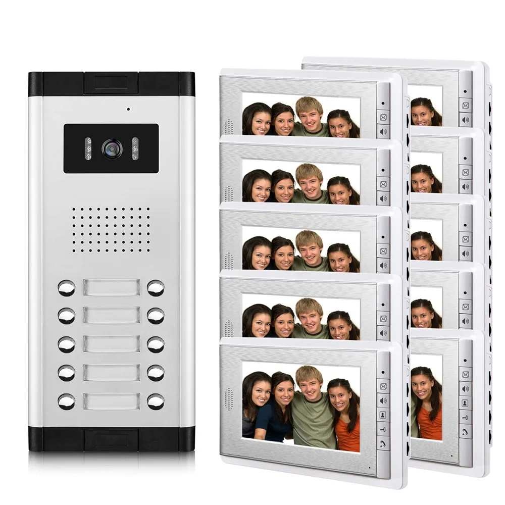 With 10 Monitors Система внутренней связи для квартиры 7 дюймов монитор 6-12 единиц Квартира видео домофон система Проводной Домашний видео домофон комплект - Цвет: With 10 Monitors