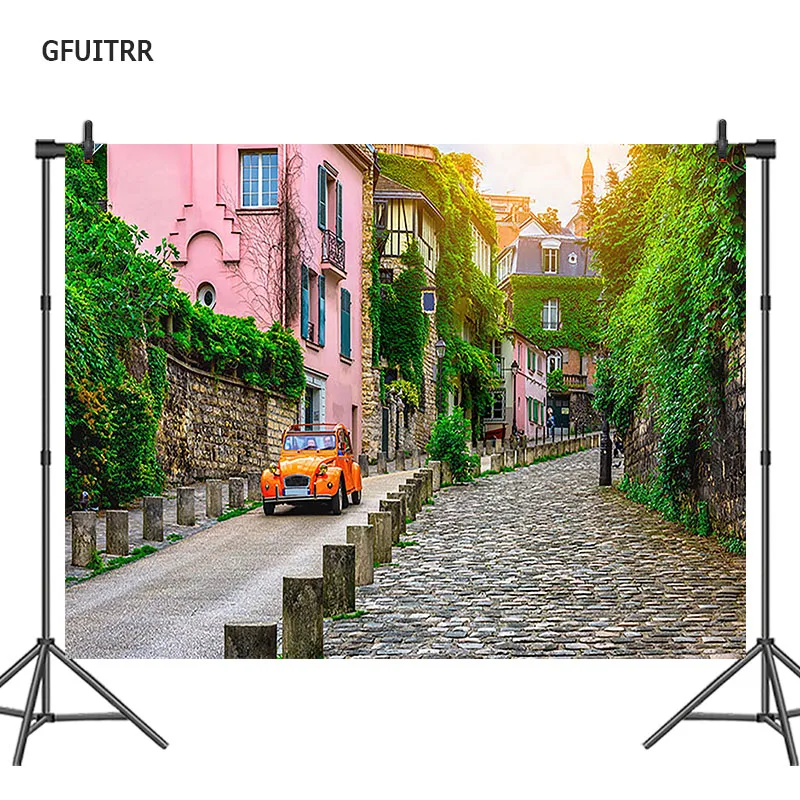 GFUITRR Париж старый уличный фон для фотосъемки с изображением ткань тканевый фото