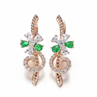 harong rose gold color crystal flower stud earrings exquisite green charm earrings punk jewelry engagement wedding woman gift