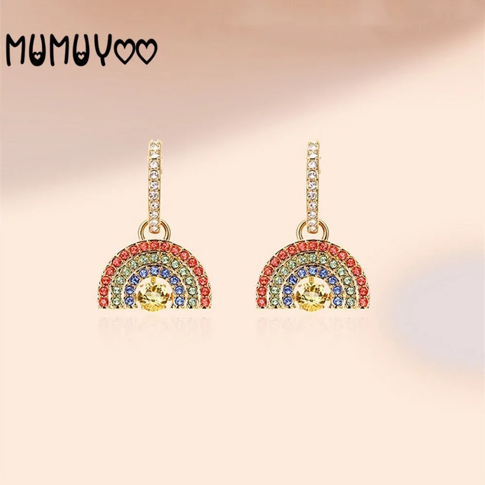

2020 SWA 2020 Fashion Jewelry High Quality Glamour Elegant Golden Rainbow Beating Heart Earrings For Girlfriend New Year Gift
