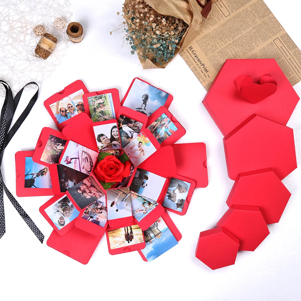 

Шестиугольная коробка для взрыва, фотоальбом «сделай сам», скрапбукинг-бомба, коробки, простой в использовании, подарок на Рождество, День С...