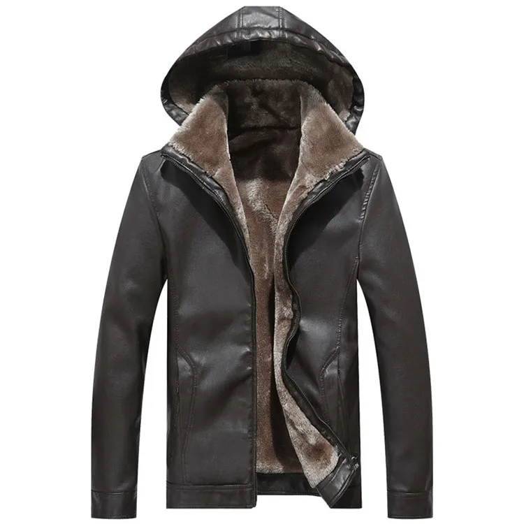

Winter Men's Jacket Warm Thick PU Coat Male Thermal Fleece Jackets Faux Leather Men Brand Clothing J6T506