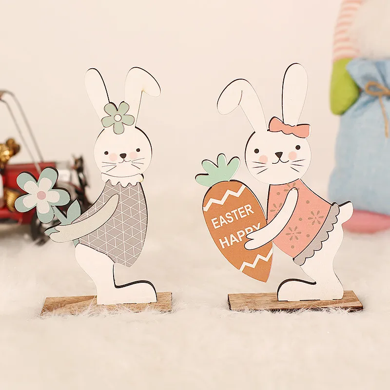 

2022 New Wooden Crafts Easter Party Decoration Ornaments Creative Home Bunny Wooden Desktop Ornaments