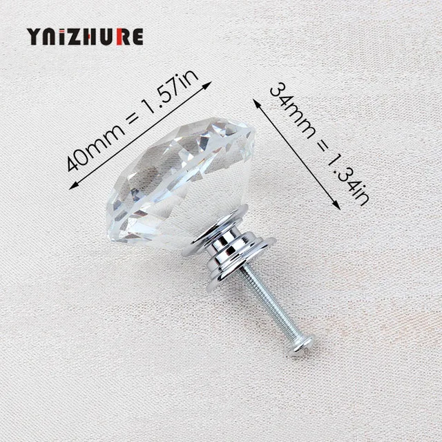 40mm Diamond Silver YNIZHURE брендовые Хрустальные стеклянные ручки для шкафа ручки для выдвижных ящиков кухонный шкаф ручки оборудование для обработки мебели - Цвет: 40mm Diamond Silver