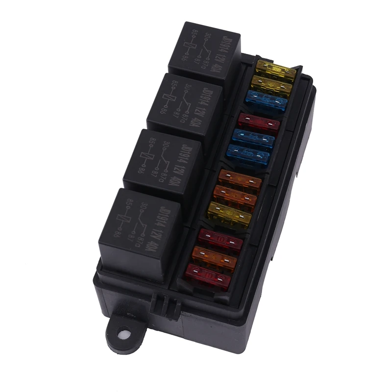 

12 Way Blade-Fuse Holder Box with Spade Terminals With Fuse 12V 40A Relays for Car Truck Trailer and Boat