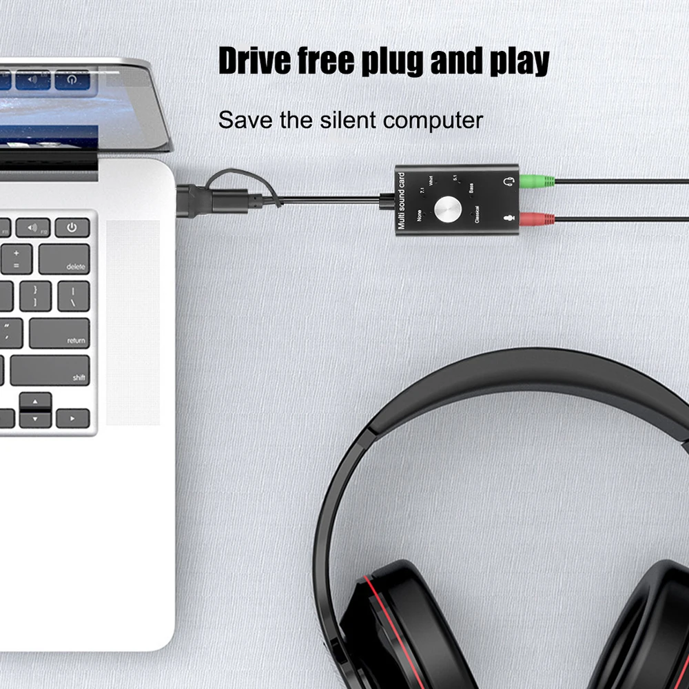 Kebidu USB 2 0 Тип с разъемами типа C и 3 5 мм Jack 7 1/5 1 внешняя звуковая карта для наушников