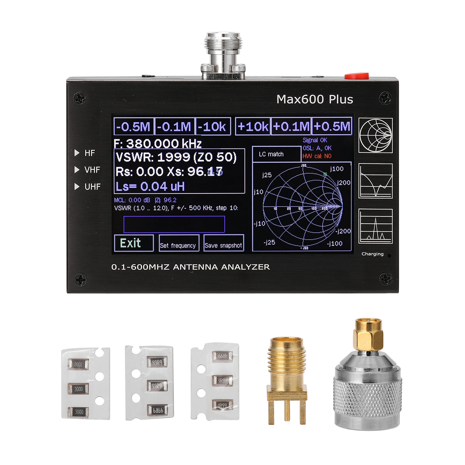 Max600 Plus HF VHF UHF антенна анализатор 0 1 600 МГц 5 В/4 3 а с дюймовым TFT ЖК сенсорным экраном