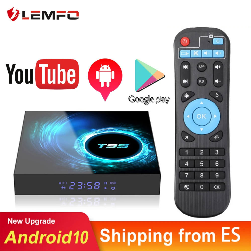 TV Box Android 10 LEMFO T95 H616 Поддержка HD 6K 4G 64G YouTube Google Play Voice Assistant Многоязычный домашний Smart