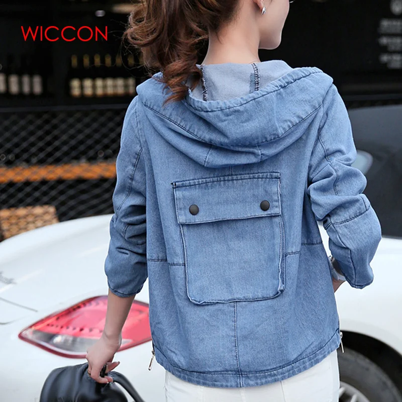 Осенняя Женская милая джинсовая куртка с задним карманом короткая верхняя