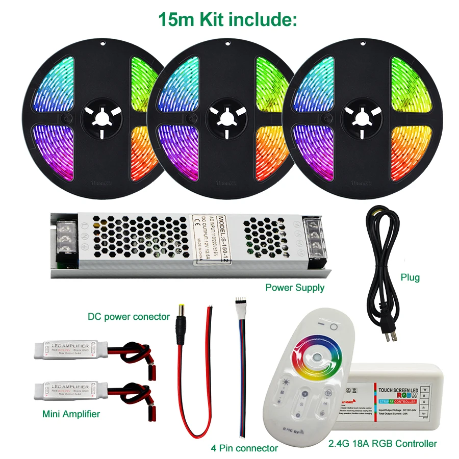 Светодиодная лента 5050 водонепроницаемая RGB RGBW RGBWW светодиодный гибкий ленточный лента+ пульт дистанционного управления RF 2,4G+ блок питания 12 В постоянного тока
