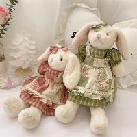 1pc 40cm rural style cartoon rabbit plush toy bunny with dress doll soft stuffed animal doll kids girls birthday christmas gift