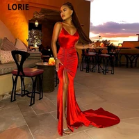 lorie simple red v neck mermaid prom dresses women floor length side slit formal party gowns 2021 evening dress court train
