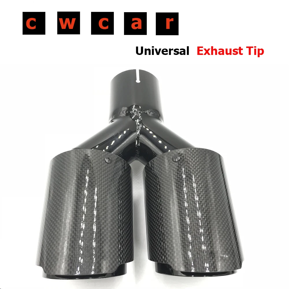 

One Piece Universal Glossy Black Stainless Steel Exhaust Muffler Tips Auto Double Glossy Carbon Exhaust Pipes For Ak
