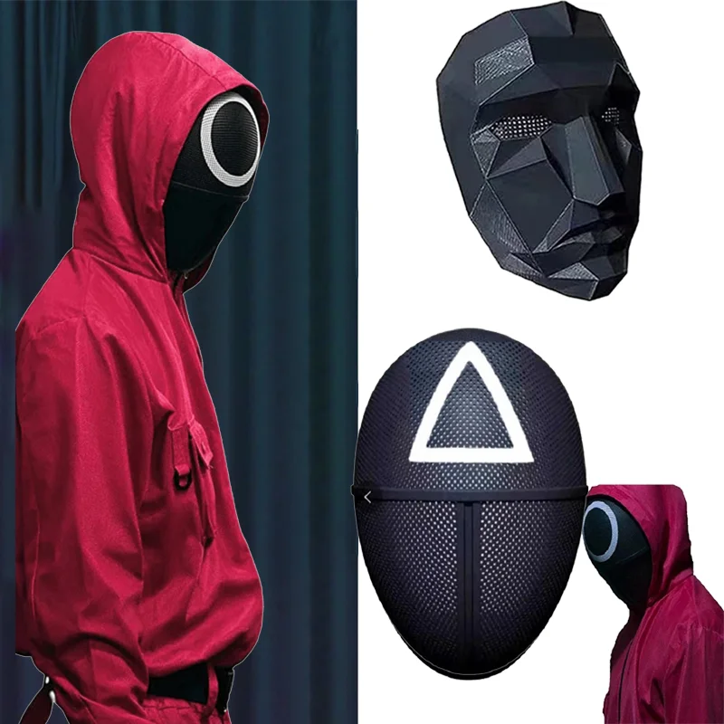 

2021 NEW Squid Game Mask Round Six Cosplay Masquerade Accessories Props Black Face Masks Helmet Costumes Party Supplies