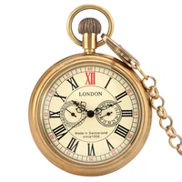 luxury brass copper automatic mechanical pocket watch antique pendant pocket clock high grade gifts for men