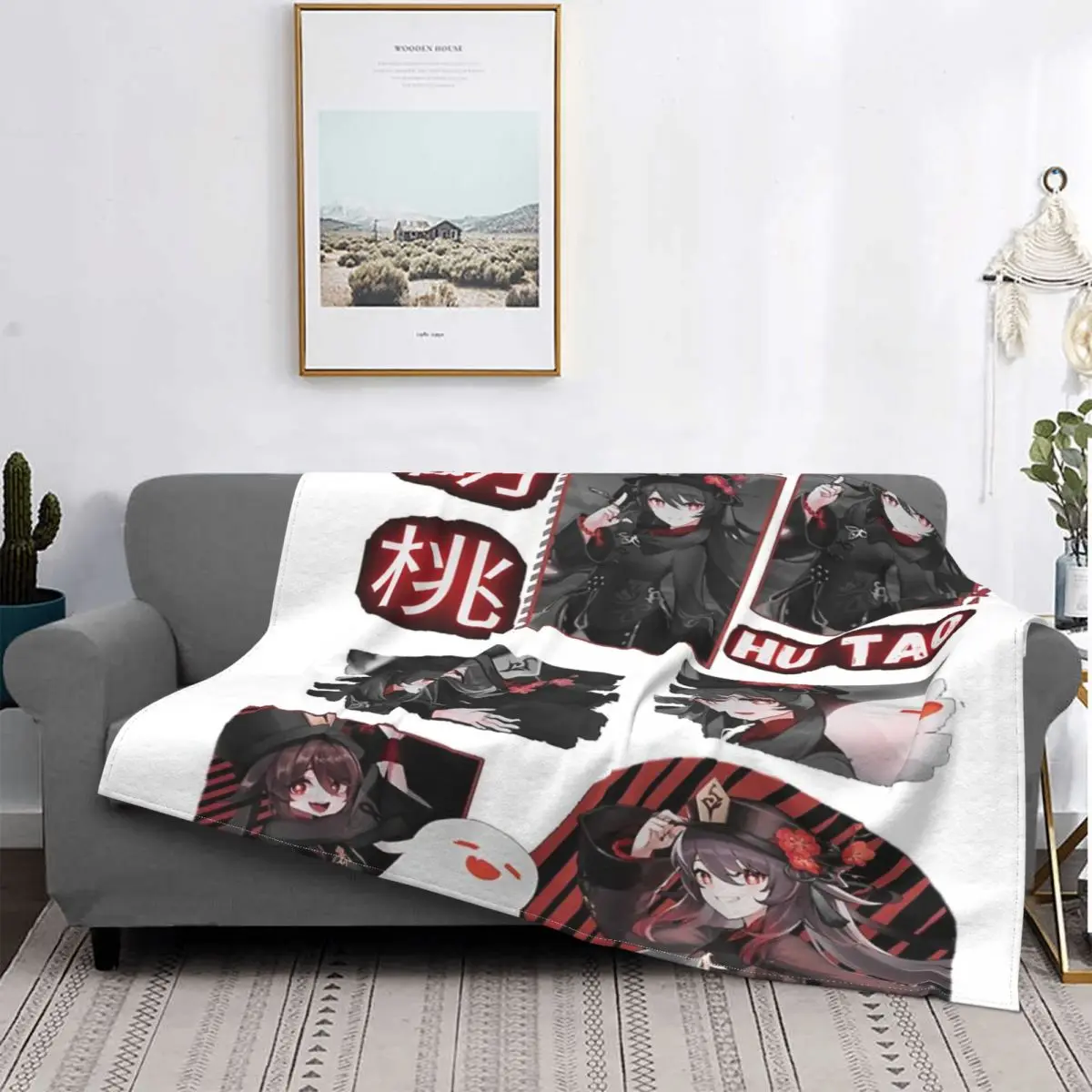 

Hu Tao-Manta a cuadros para cama, manta con capucha para el sofá