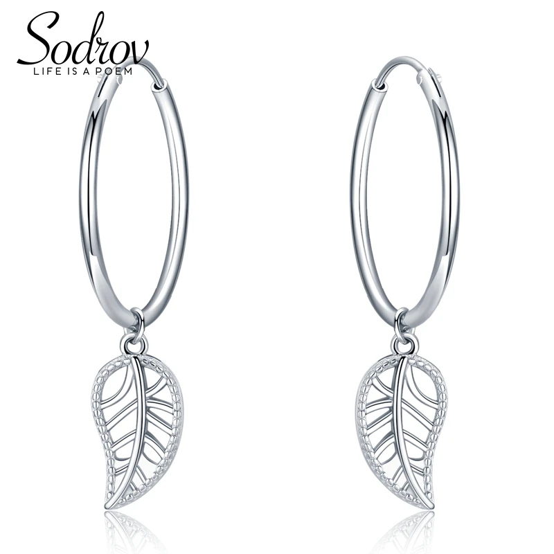 Женские серьги кольца из серебра 925 пробы с листьями|Серьги-кольца| |