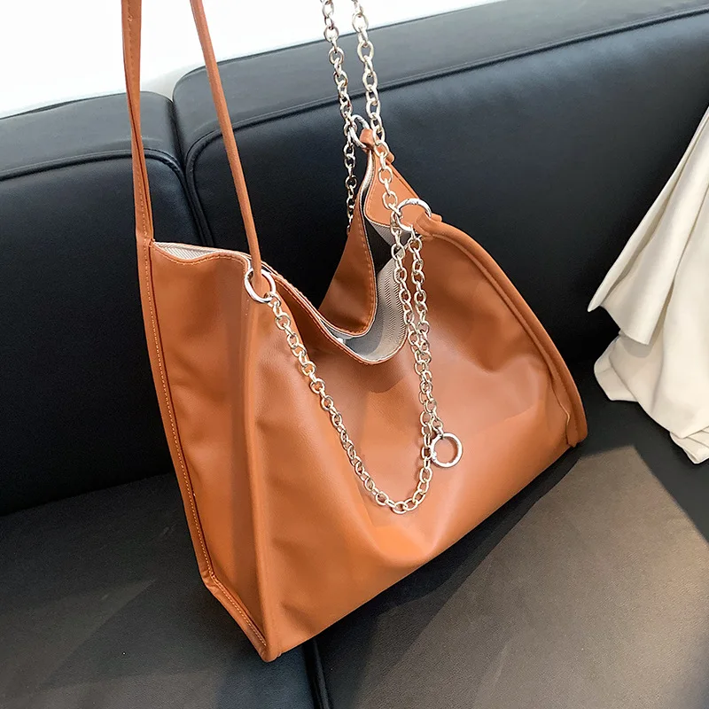 

Женская сумка через плечо, из мягкой искусственной кожи, с цепочкой, большая емкость, 2021