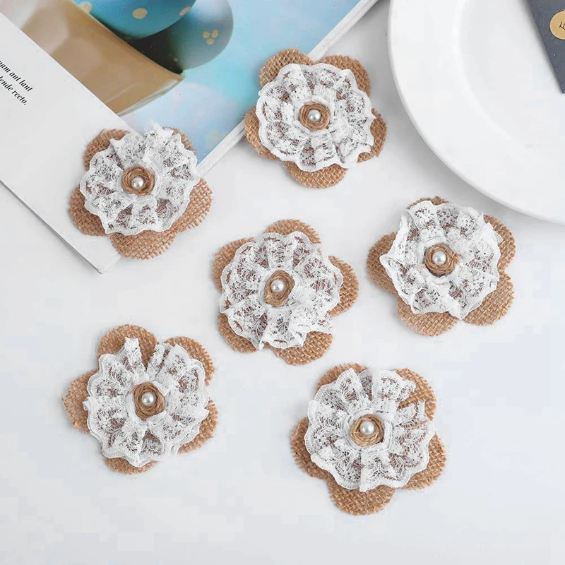 

24 Pcs Natural Burlap Flowers 6 Styles Vintage Handmade Rustic Jute Flowers Include Burlap Rose Flowers Burlap Bowknot Burlap Be