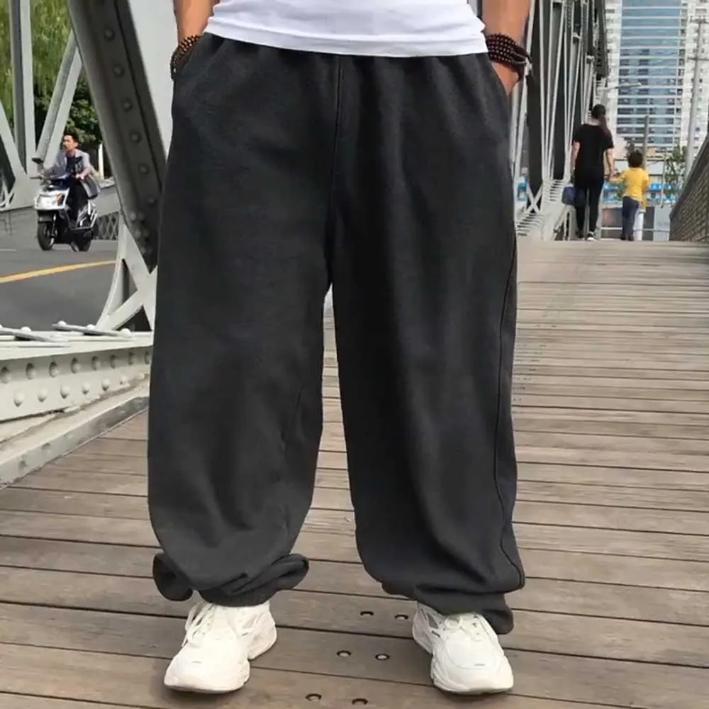 Размера плюс теплые флисовые штаны шаровары в стиле хип хоп брюки для бега мужчин