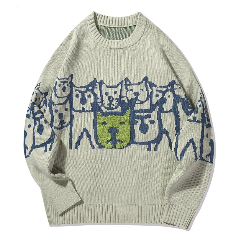 

Мужской осенний японский Белый Свободный Повседневный пуловер 2021, вязаный свитер