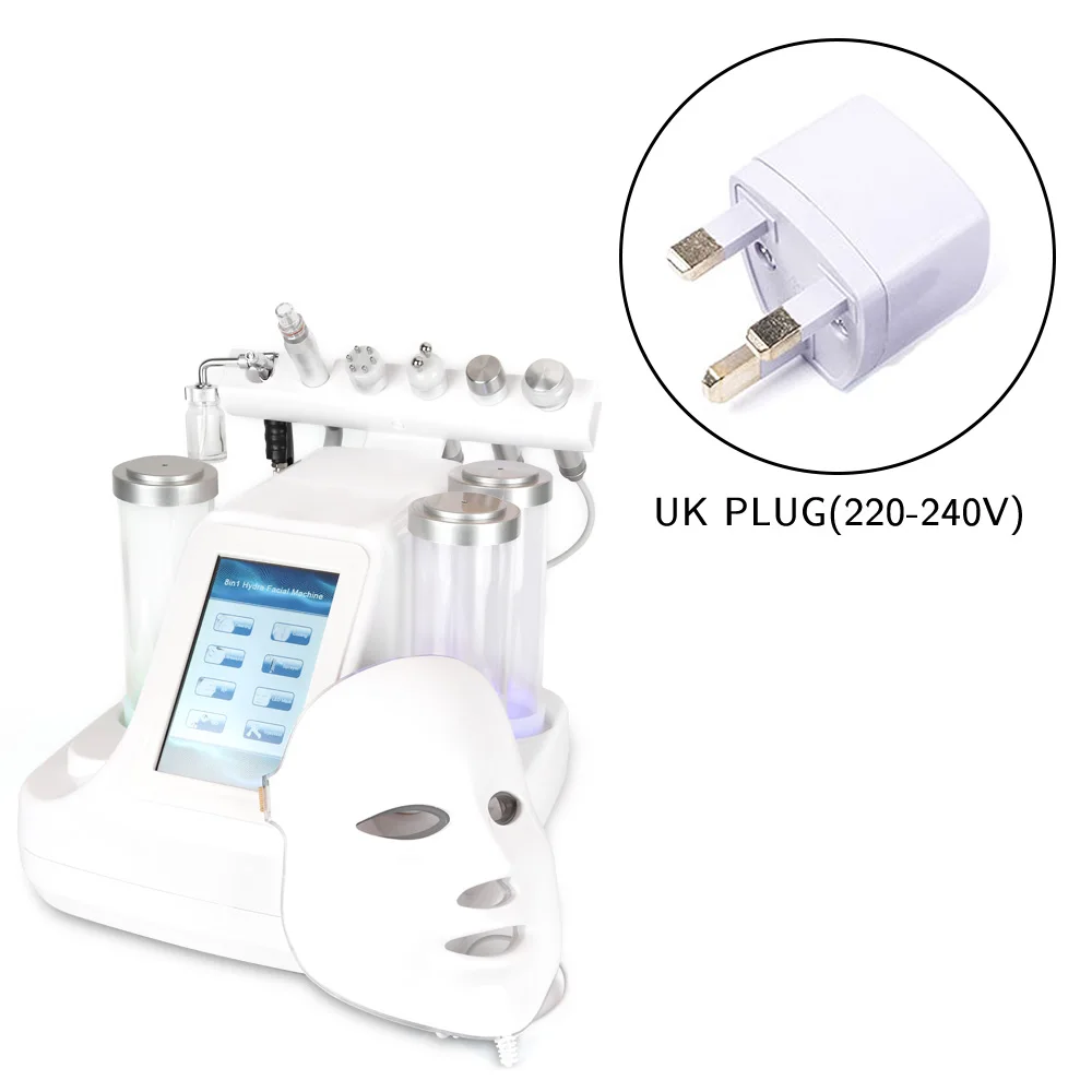 UK Plug 7 в 1 Гидра ДЕРМАБРАЗИЯ пилинг чистый био светильник RF вакуумный маленький пузырьковый очиститель кожи лица Гидро Вода кислородная струя пилинг машина - Цвет: UK Plug
