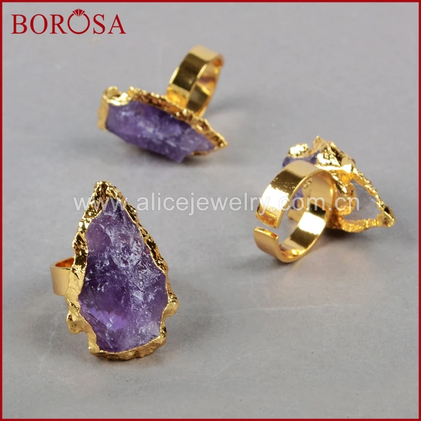 BOROSA 5/10 шт. наконечник стрелы золотого цвета сырье натуральный аметист кольца