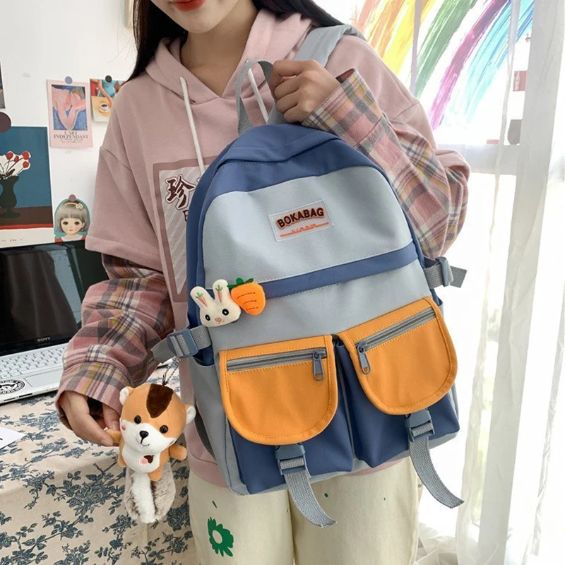 

Harajuku Kawaii Daily Schoolbag for Teenage Girls Multiple Pocket Waterproof Nylon Women Backpack Lovely Travel Laptop Bagpack