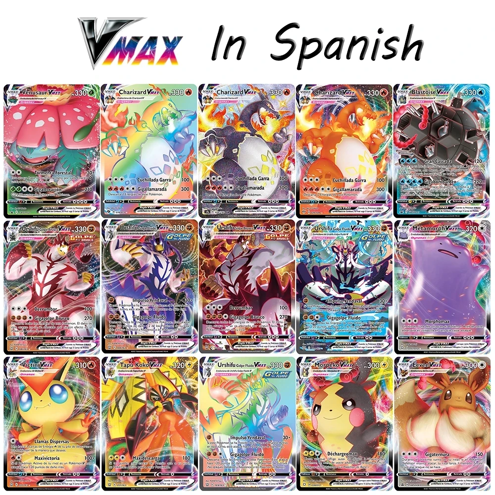 

Pokemon Cards in Spanish Arcoíris Charizard Vmax Rainbow Card Holographic Playing Card Game Castellano Español Children Toy