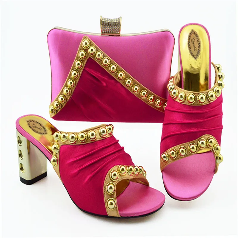 Модные наборы туфель и сумочек в Африканском фуксии для вечерние новый комплект