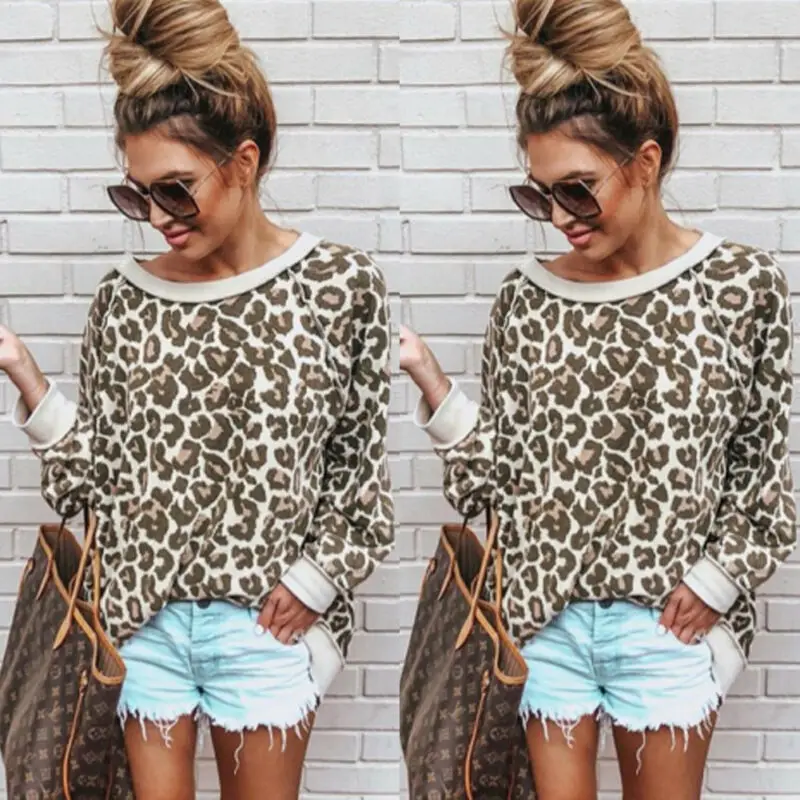 

Korean Fashion Long Sleeve Loose Leopard Tops Lady Soft Warm Streetwear Sweater Casual Women Blouse Pullover Winter Clothes hot
