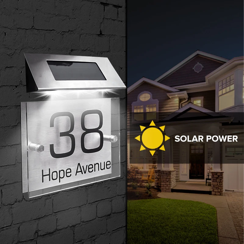 Modern Solar Light LED House Signs Plaques number Apartment Door Sign Numbers 1 - 9999 street Name | Обустройство дома