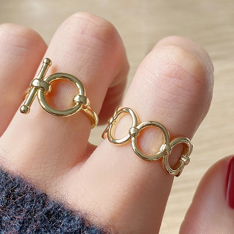 

Vintage Noble 14k Real Gold Jewelry Geometry Round Rings for Women Adjustable Open Brilliant Zirconia Wedding Party Gift Hot