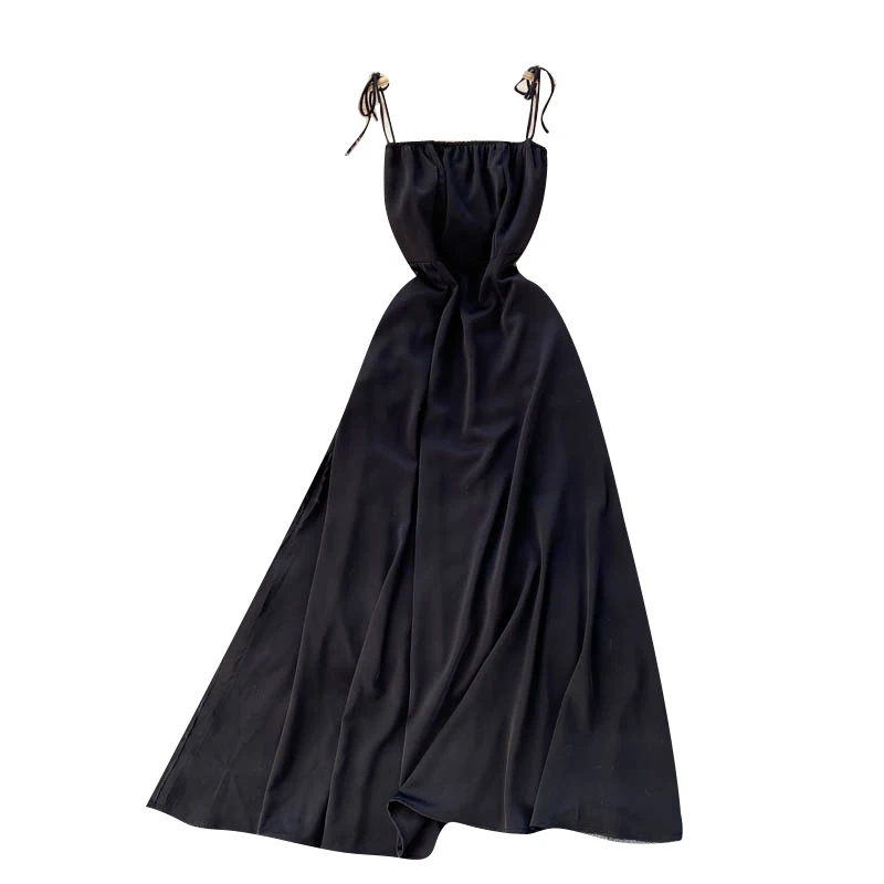 

Summer New Fashion Seaside Vacation Beach Vestidos Women's Tube Top Halter Straps Waist Slim and Large Swing Midi Dress